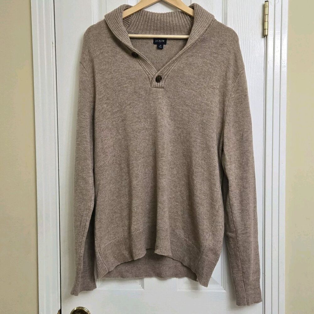 J Crew Lambswool Blend Shawl Collar 1/4 Button Sweater Grandpa Dad Academia MED